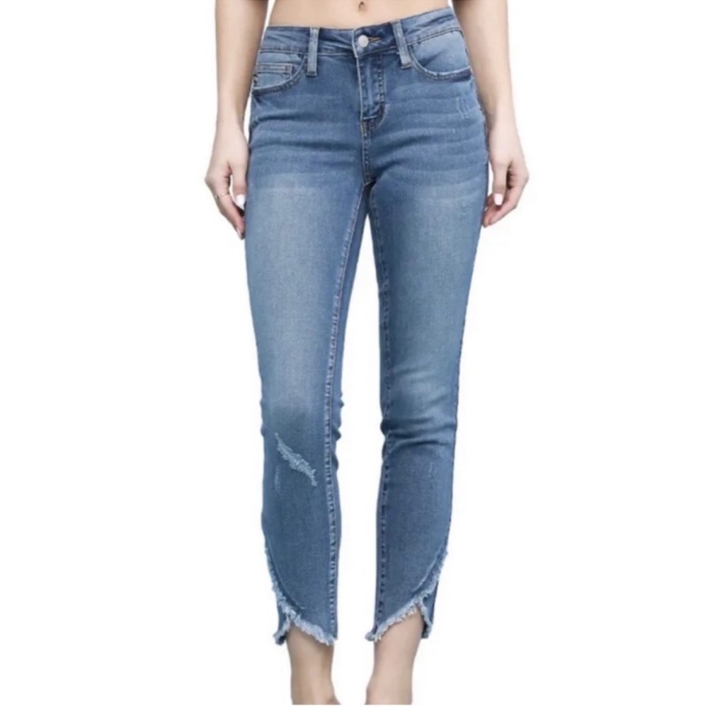 Judy Blue Denim Mid Rise Medium Wash Tulip Hem Skinny Fit Jeans Size 1/25 JB8458